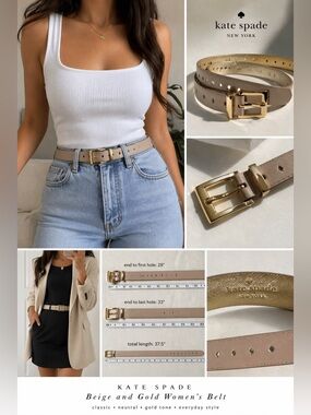Kate Spade Beige and Gold Women's Belt